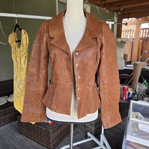 Vintage Brown Leather Fitted Blazer Jacket Made in USA Medium
